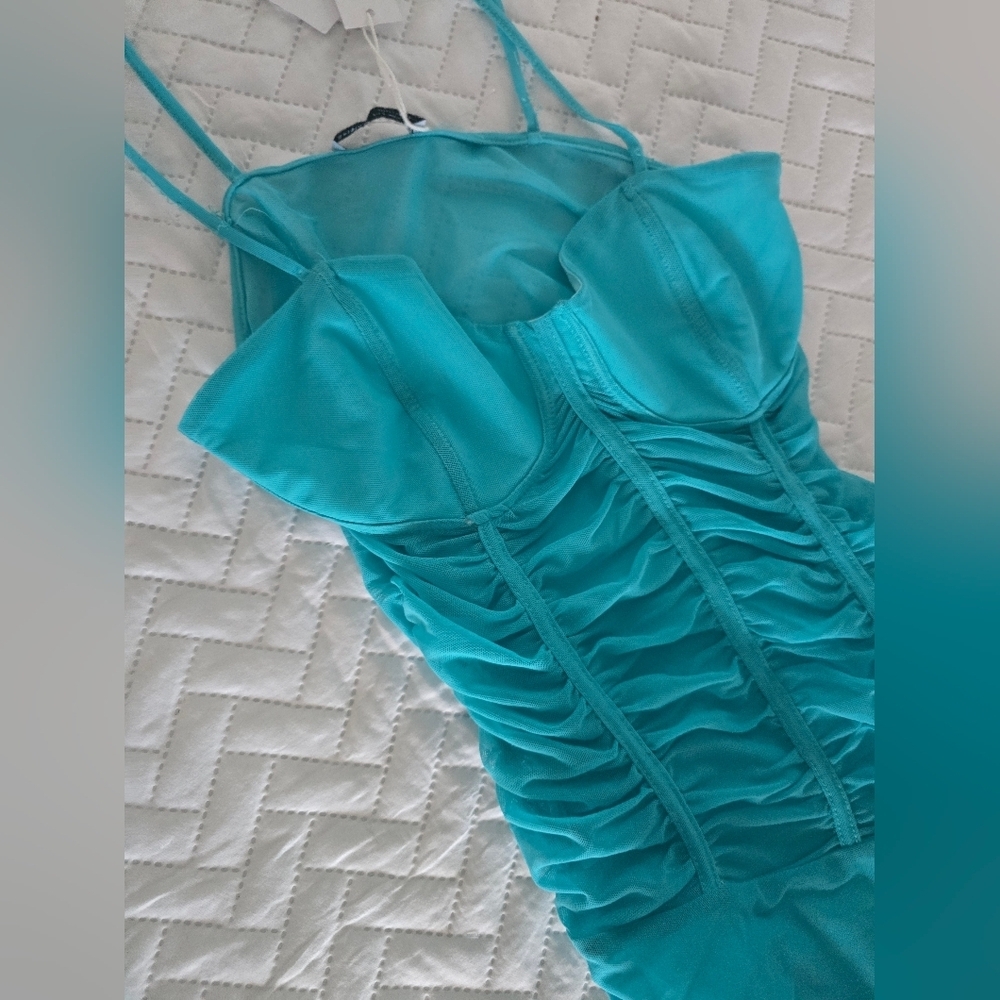 Bershka Ruched Semi Sheer Thong Bodysuit NWT - Picture 3 of 7
